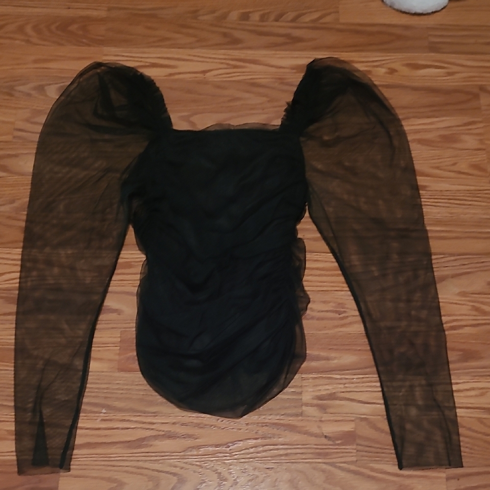 Elegant Black Sheer Sleeve Top